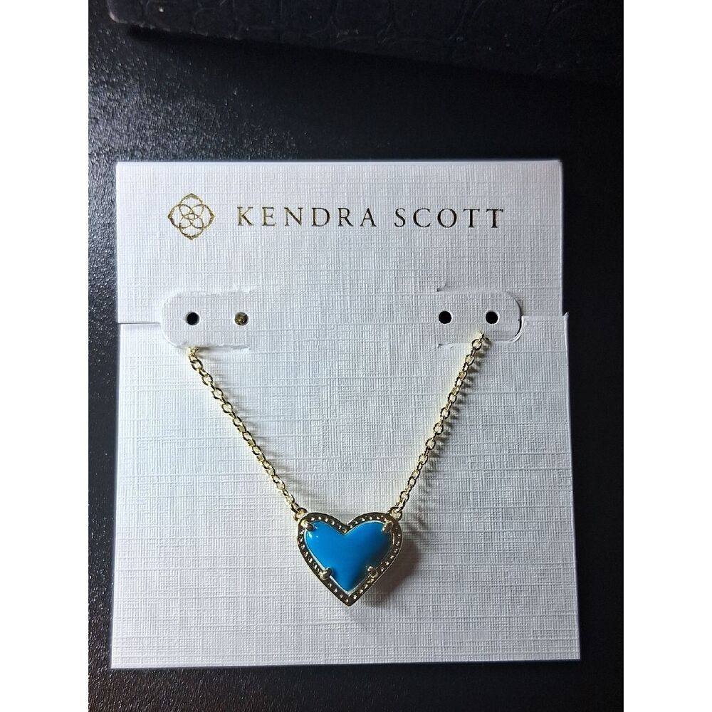 Kendra Scott Arie Heart Pendant Gold & Turquoise Necklace New With Tags